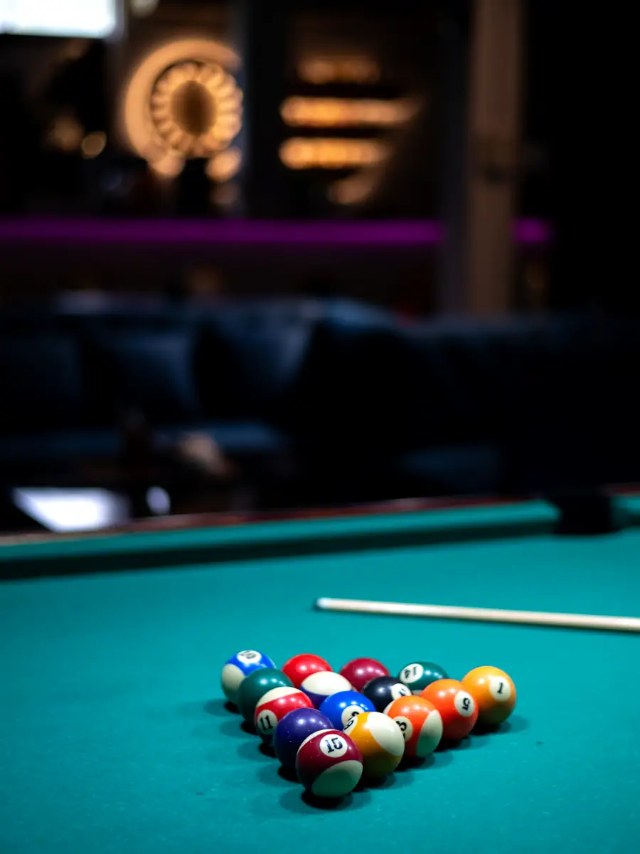 Pool table racked and ready